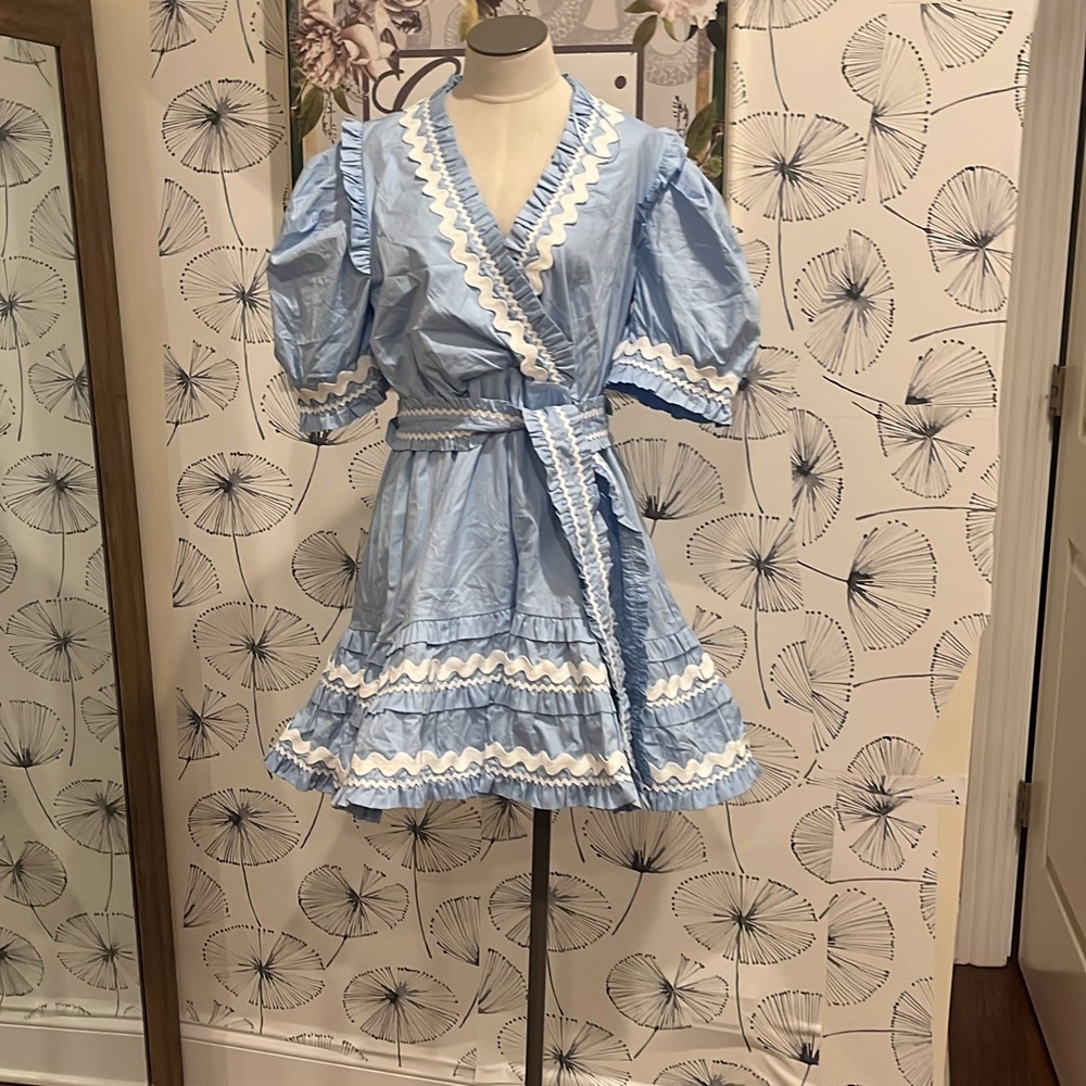 Light Blue Ruffle Wrap Mini Dress - Picture 4 of 4